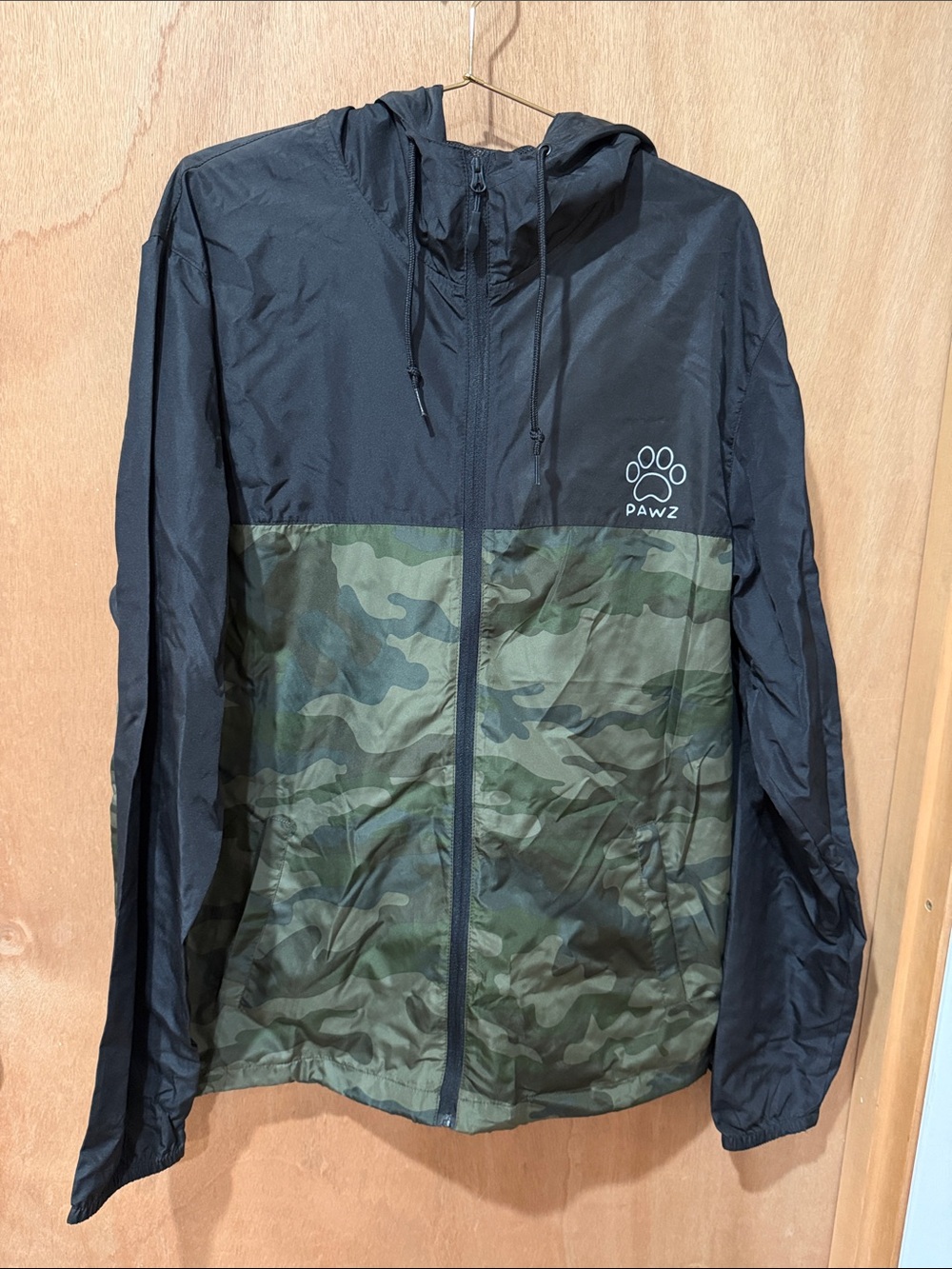 PAWZ Black and Green Camo Hooded Rain Jacket
